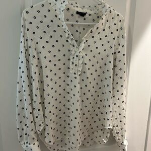 Ann Taylor White Blouse with Black Pattern